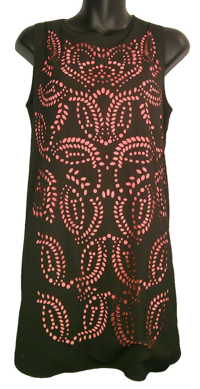English Rose Black Sleeveless Laser-cut Dress in Black & Pink Women's Small
